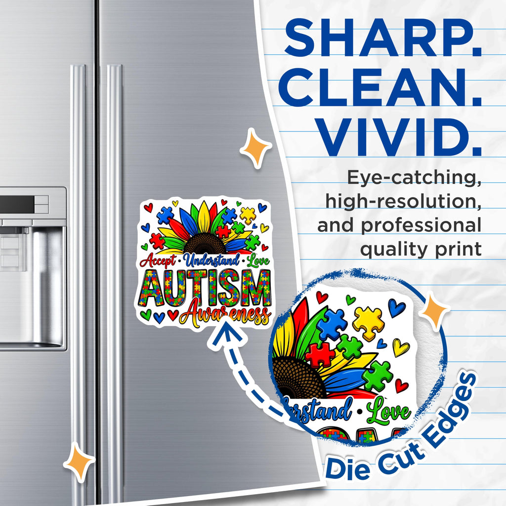 (2 Pack) Autism Awareness Magnets - Neurodiversity Support - Puzzle Piece Sunflower Advocate Decor - 5 Inches On Longest Side - Thick Durable Magnet - Made in USA - MAG30113