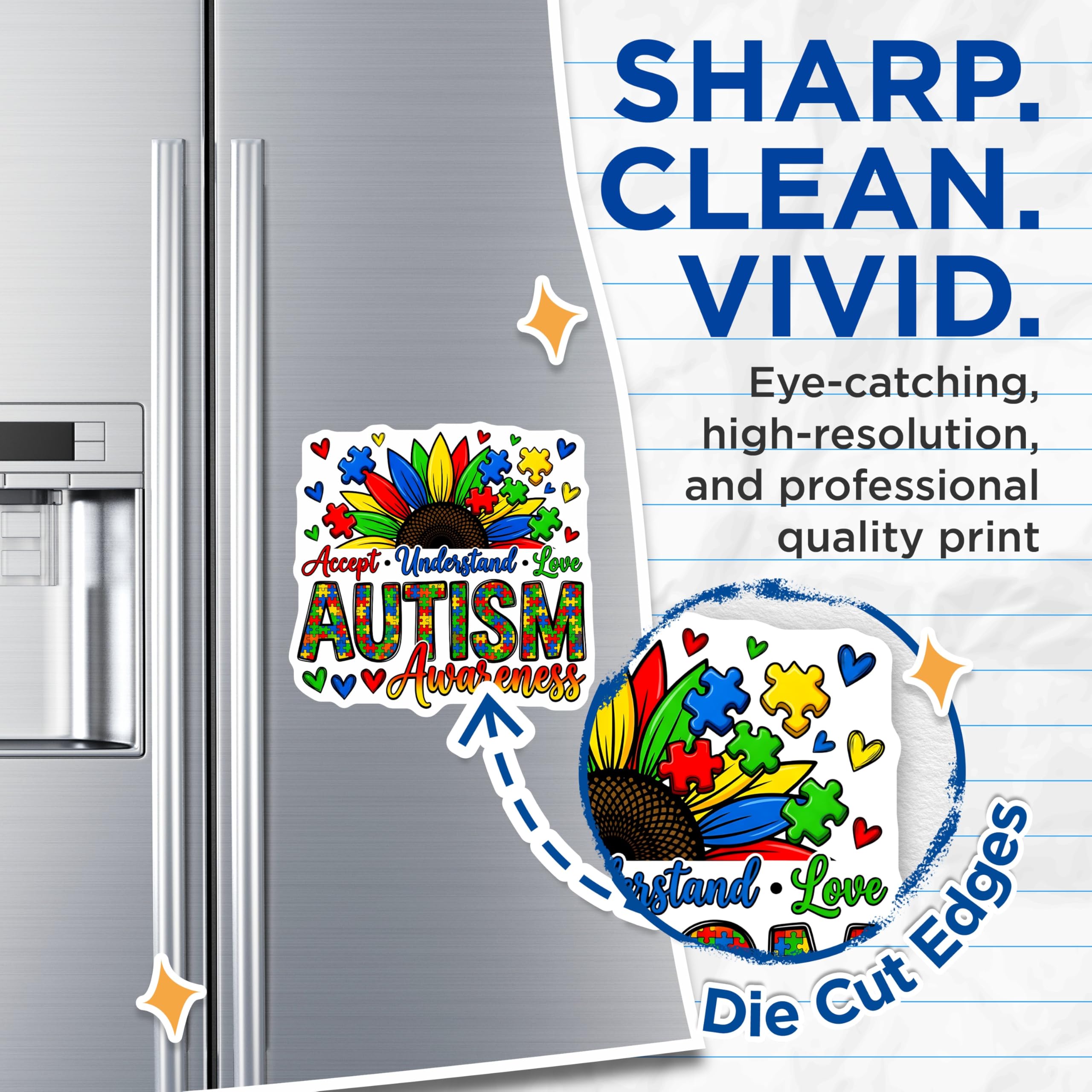 (2 Pack) Autism Awareness Magnets - Neurodiversity Support - Puzzle Piece Sunflower Advocate Decor - 5 Inches On Longest Side - Thick Durable Magnet - Made in USA - MAG30113