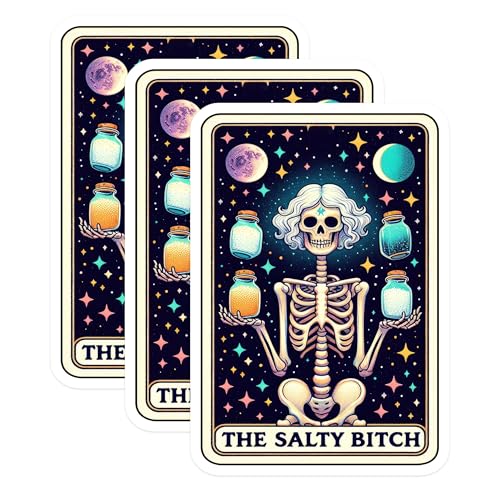 (3 Pack) Salty B Decals - Funny Tarot Card - Sarcastic Skeleton Sticker - 3 Inches On Longest Side - Easy Peel & Apply - Made in USA - 3MCS4259