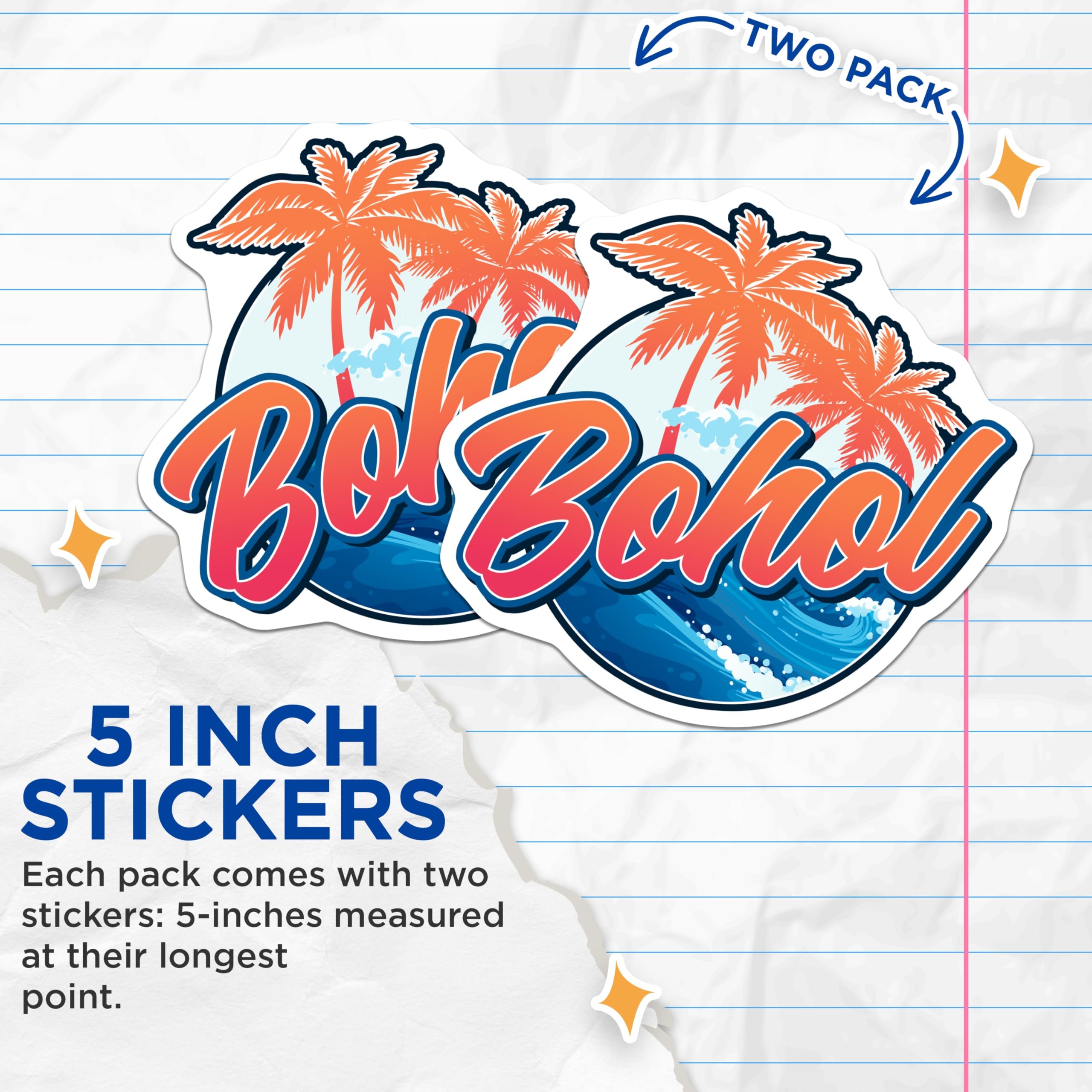 (2 Pack) Bohol Stickers - Tropical Island Travel - Vacation Souvenir Decals - 5" On Longest Side - Sticks to Smooth Flat Surfaces - Made in USA - BMCS17345