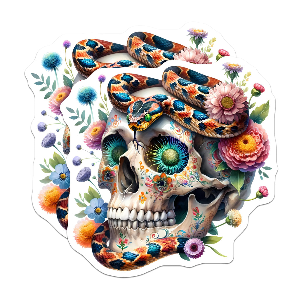 (2 Pack) Sugar Skull Snake Magnets - Día de Los Muertos Art - Vibrant Floral Decor - 5 Inches On Longest Side - Thick Durable Magnet - Made in USA - MAG23010