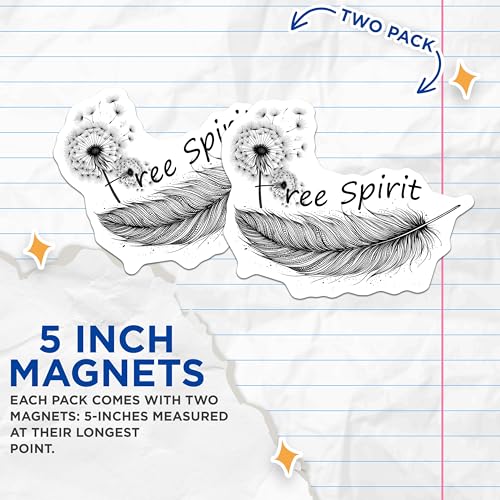 (2 Pack) Free Spirit Magnets - Feather Decor - Inspirational Quote - 5" On Longest Side - for Cars, Fridges, Toolboxes - Made in USA - MAG7561