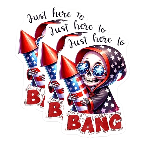(3 Pack) Patriotic Skeleton Decals - July 4th Decor - Funny Bang Decal - 3 Inches On Longest Side - Easy Peel & Apply - Made in USA - 3MCS6687
