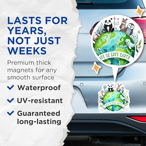 (2 Pack) Save Us Save Earth Magnets - 5" On Longest Side - for Cars, Fridges, Toolboxes - Made in USA -