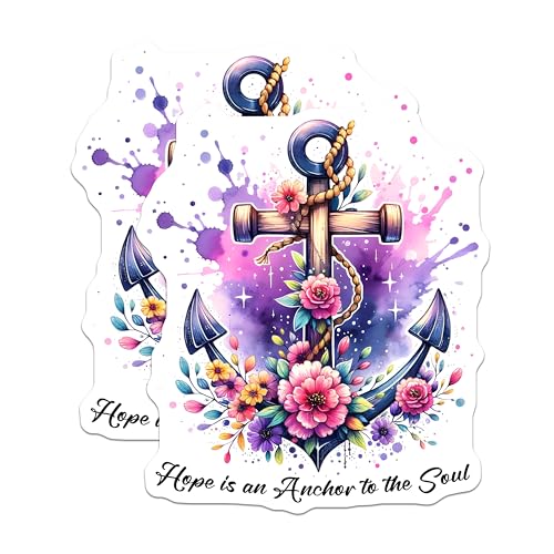 (2 Pack) Hope is an Anchor Stickers - Inspirational Stickers - Floral Anchor Stickers - 5" On Longest Side - Sticks to Smooth Flat Surfaces - Made in USA - BMCS9656