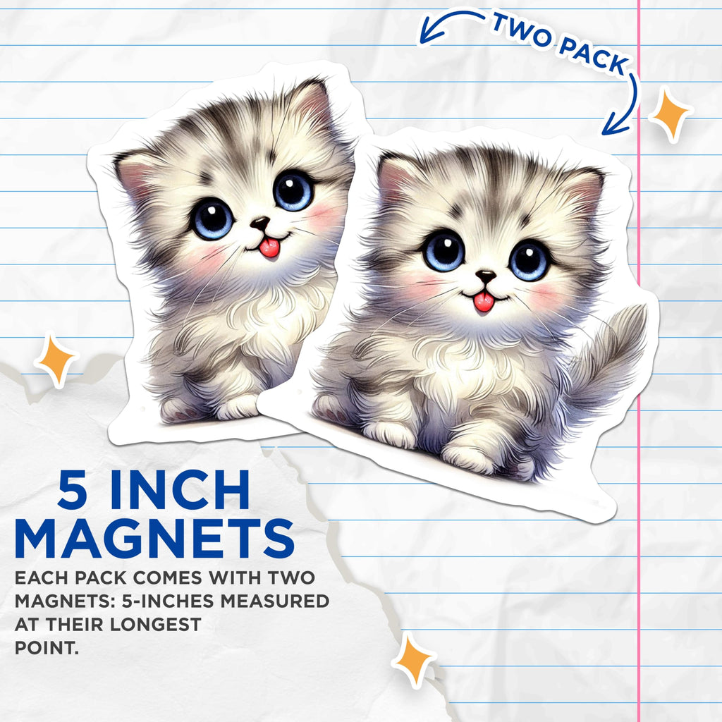 (2 Pack) Cute Kitten Magnets - Anime Cat - Refrigerator Magnets - 5" On Longest Side - Premium Magnet - for Cars, Refrigerators, Toolboxes, Lockers - Made in USA - MAG14591