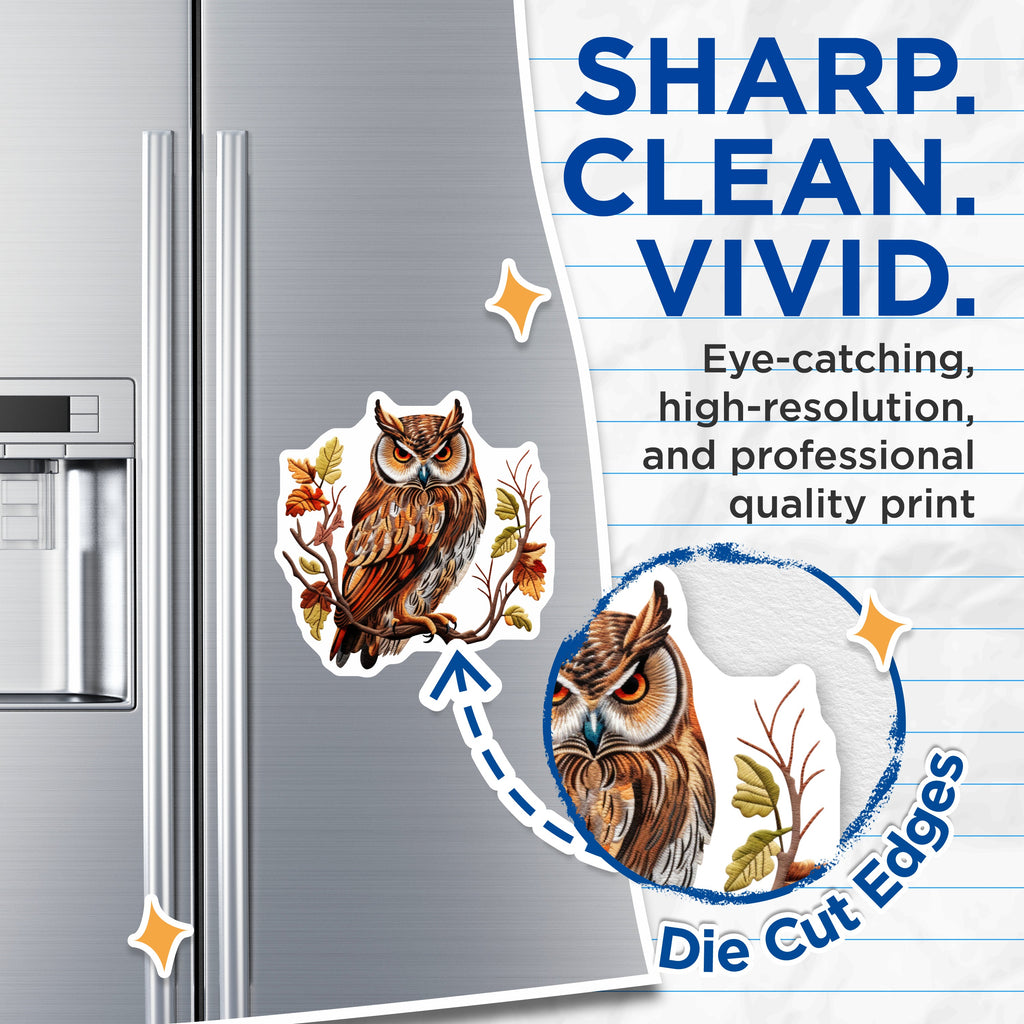 (2 Pack) Owl Magnets - Wise Woodland Animal Decor - Autumn Fall Refrigerator Art - 5 Inches On Longest Side - Thick Durable Magnet - Made in USA - MAG37516