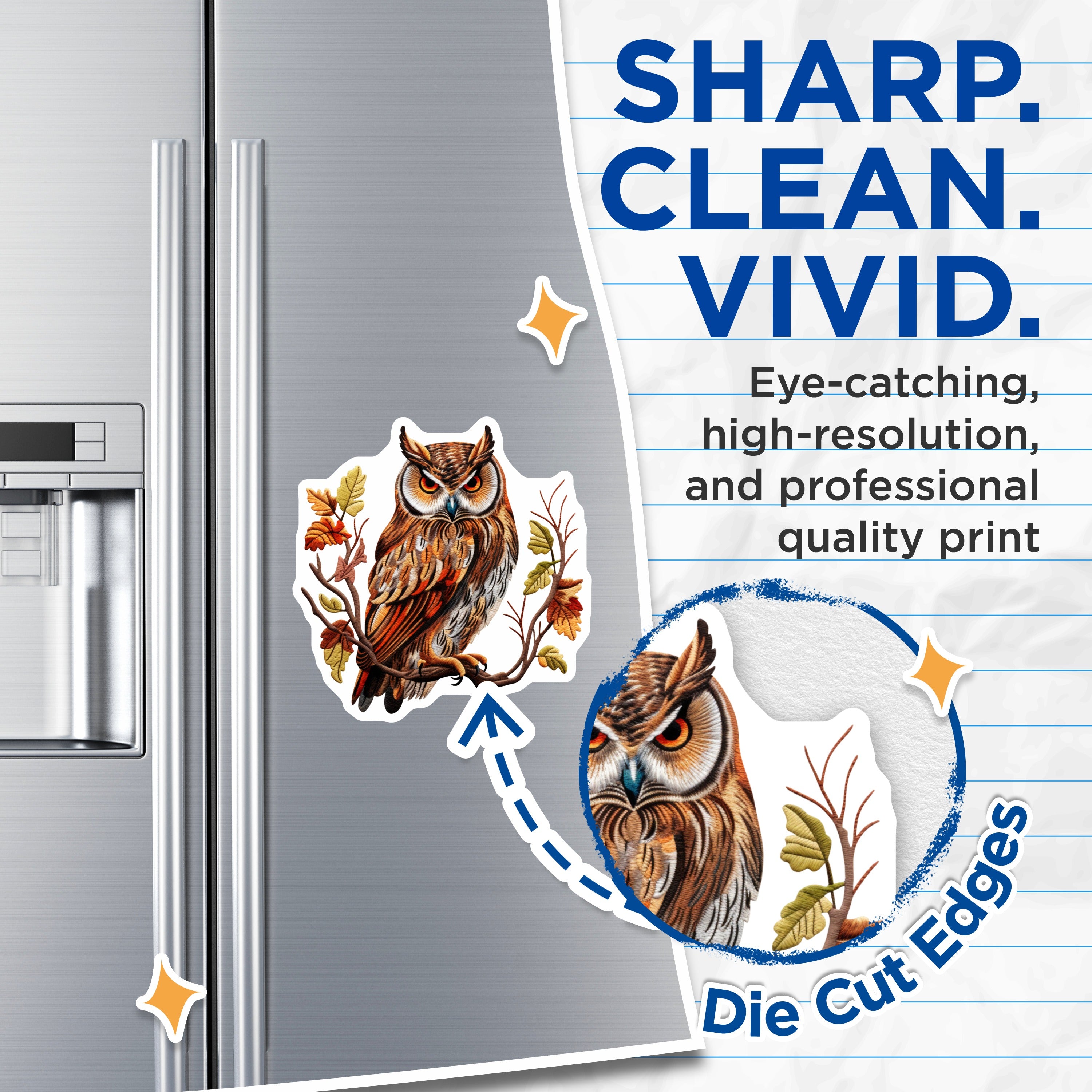 (2 Pack) Owl Magnets - Wise Woodland Animal Decor - Autumn Fall Refrigerator Art - 5 Inches On Longest Side - Thick Durable Magnet - Made in USA - MAG37516