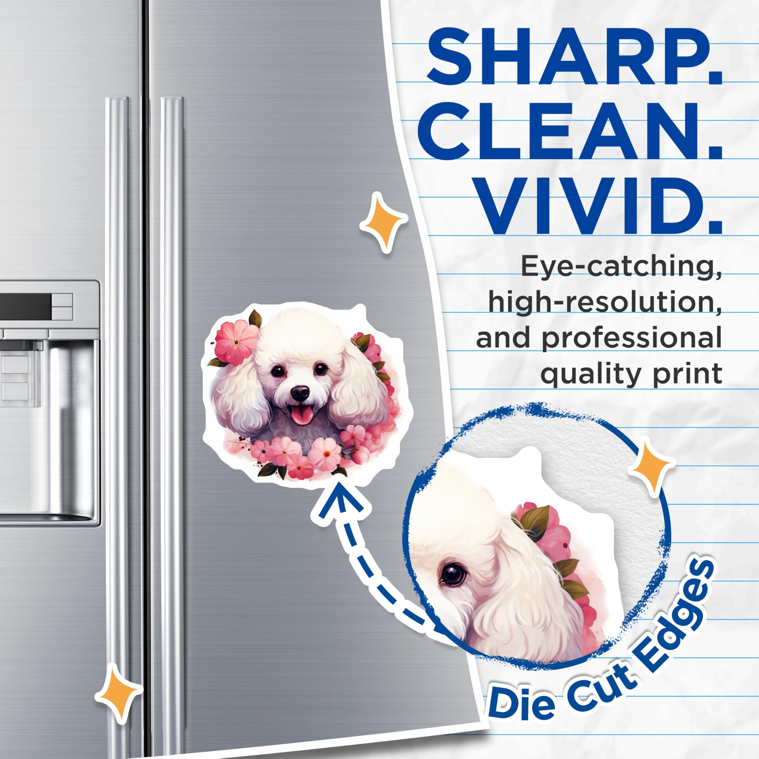 (2 Pack) White Poodle Magnets - Cute Pet Art Illustration - Pink Floral Puppy Decor - Animal Lover Fridge Magnet - 5 Inches On Longest Side - Thick Durable Magnet - Made in USA - MAG24620
