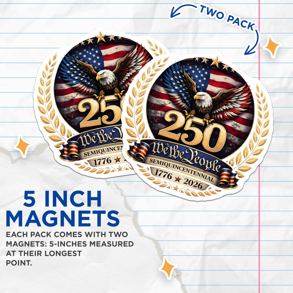 (2 Pack) Semiquincentennial Stickers - American Eagle Pride Design - We The People US Constitution - 250th Anniversary 1776 2026 - American Independence – Bumper, Truck, Laptop Decal Set - BMCS250