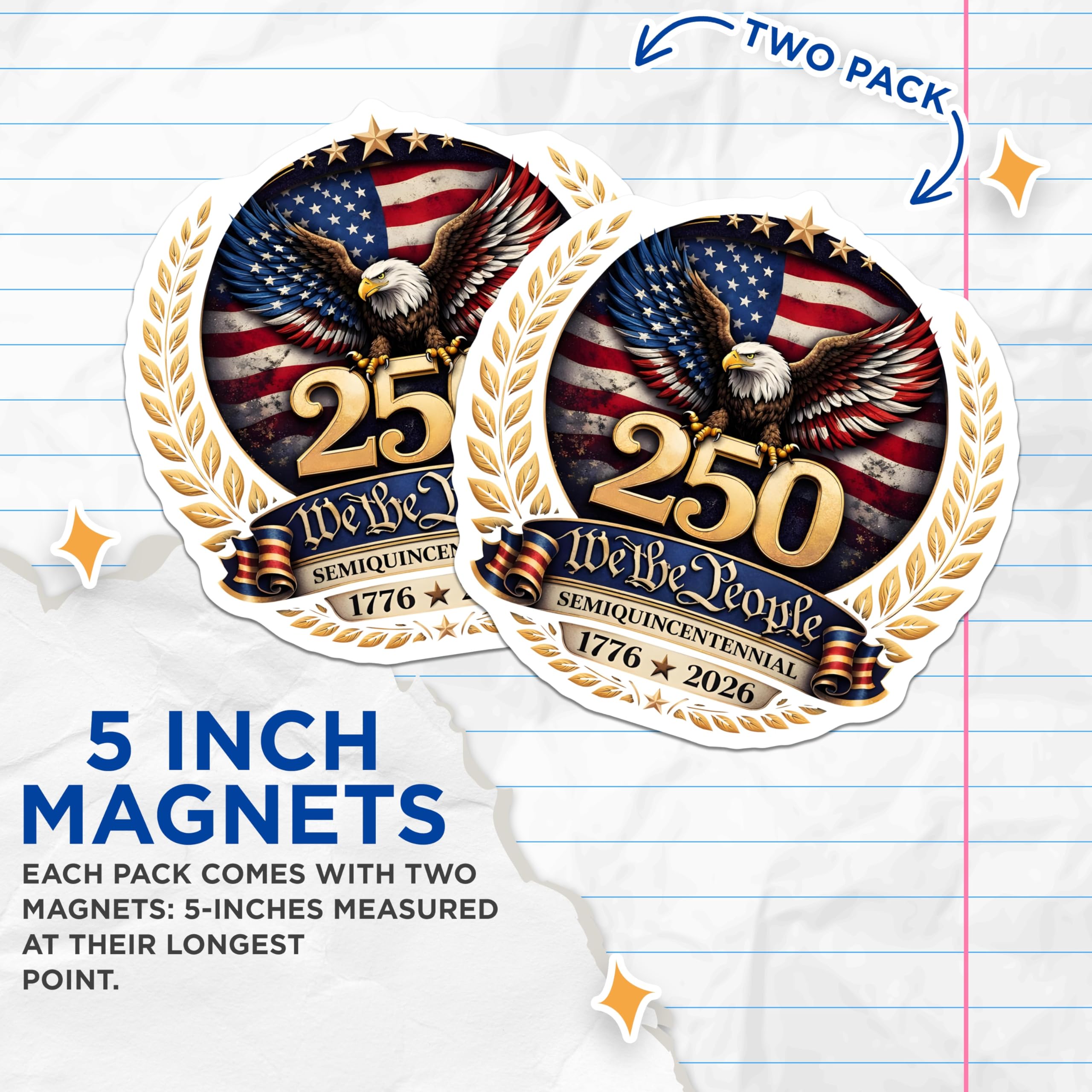 (2 Pack) Semiquincentennial Stickers - American Eagle Pride Design - We The People US Constitution - 250th Anniversary 1776 2026 - American Independence – Bumper, Truck, Laptop Decal Set - BMCS250