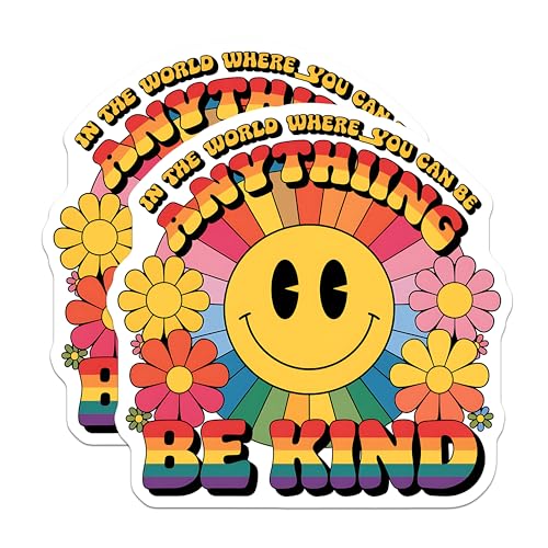 (2 Pack) Be Kind Stickers - Inspirational Quotes Stickers - Happy Sunflower Stickers - Bright Flower Stickers - 5" On Longest Side - Sticks to Smooth Flat Surfaces - Made in USA - BMCS3897