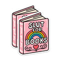 (2 Pack) Slut for Books Stickers - Funny Book Lover - Rainbow Heart Stickers 5" On Longest Side - Sticks to Smooth Flat Surfaces - Made in USA - BMCS12402