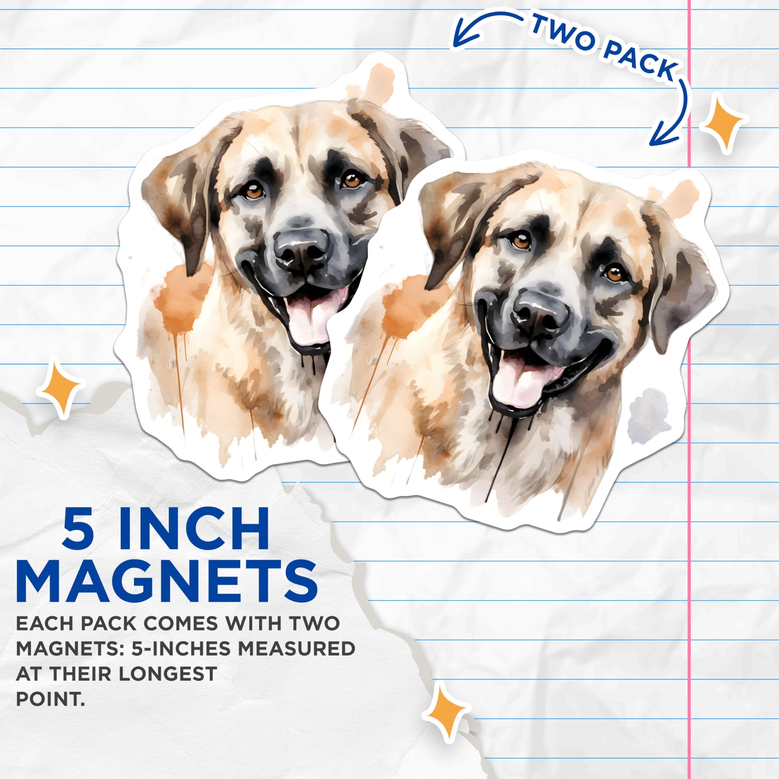 (2 Pack) Smiling Dog Watercolor Magnets - Pet Lover Fridge Accents - Dog Mom Dad Home Decor - 5 Inches On Longest Side - Thick Durable Magnet - Made in USA - MAG28135