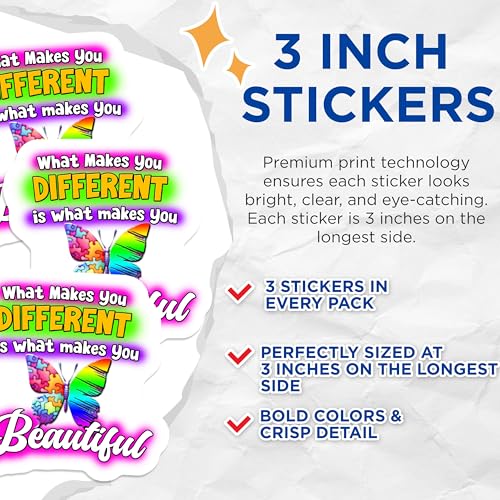 (3 Pack) Autism Awareness Decals - Puzzle Butterfly Decal - Inspirational Decals- 3 Inches On Longest Side - Easy Peel & Apply - Made in USA - 3MCS5968
