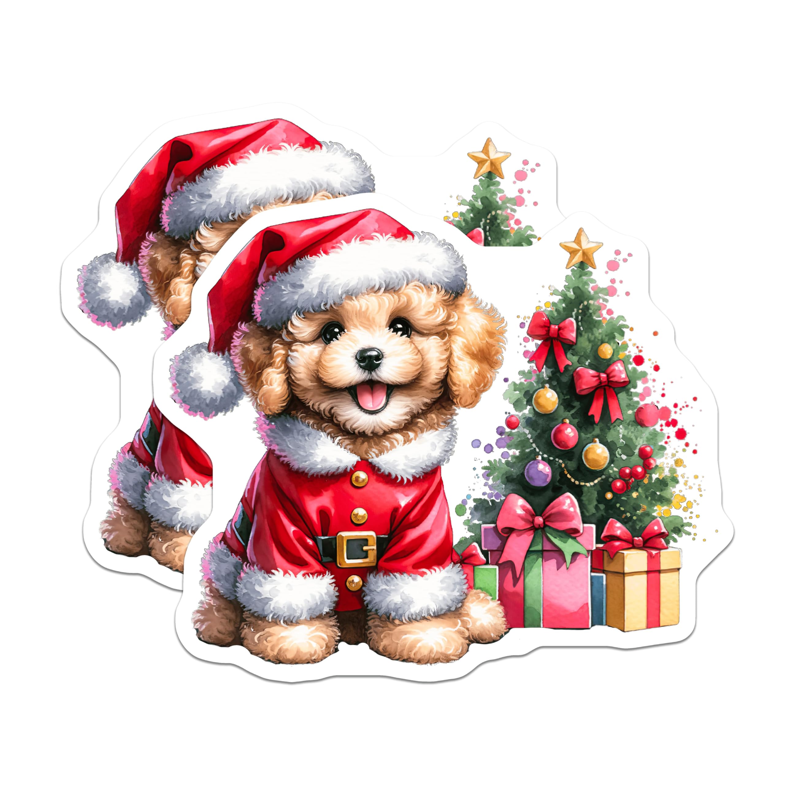 (2 Pack) Santa Puppy Christmas Magnets - Holiday Dog Refrigerator Decor - Festive Pet Lover Accessories - 5 Inches On Longest Side - Thick Durable Magnet - Made in USA - MAG27087