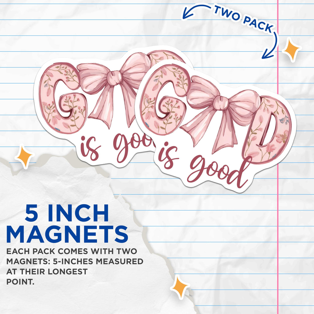 (2 Pack) God is Good Magnets - Inspirational Christian Decor - Faith Based Kitchen Accent - 5 Inches On Longest Side - Thick Durable Magnet - Made in USA - MAG26969