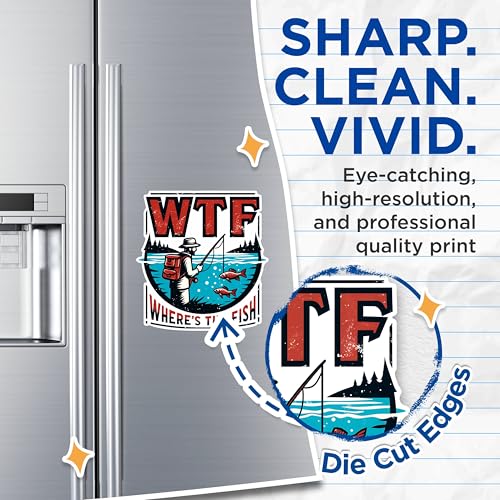 (2 Pack) WTF Where's The Fish Magnets - Funny Fishing Quote Magnets - Humorous Angler Magnets for Fish Lovers- 5" On Longest Side - for Fridges, Toolboxes, Cars - Made in USA - MAG2614