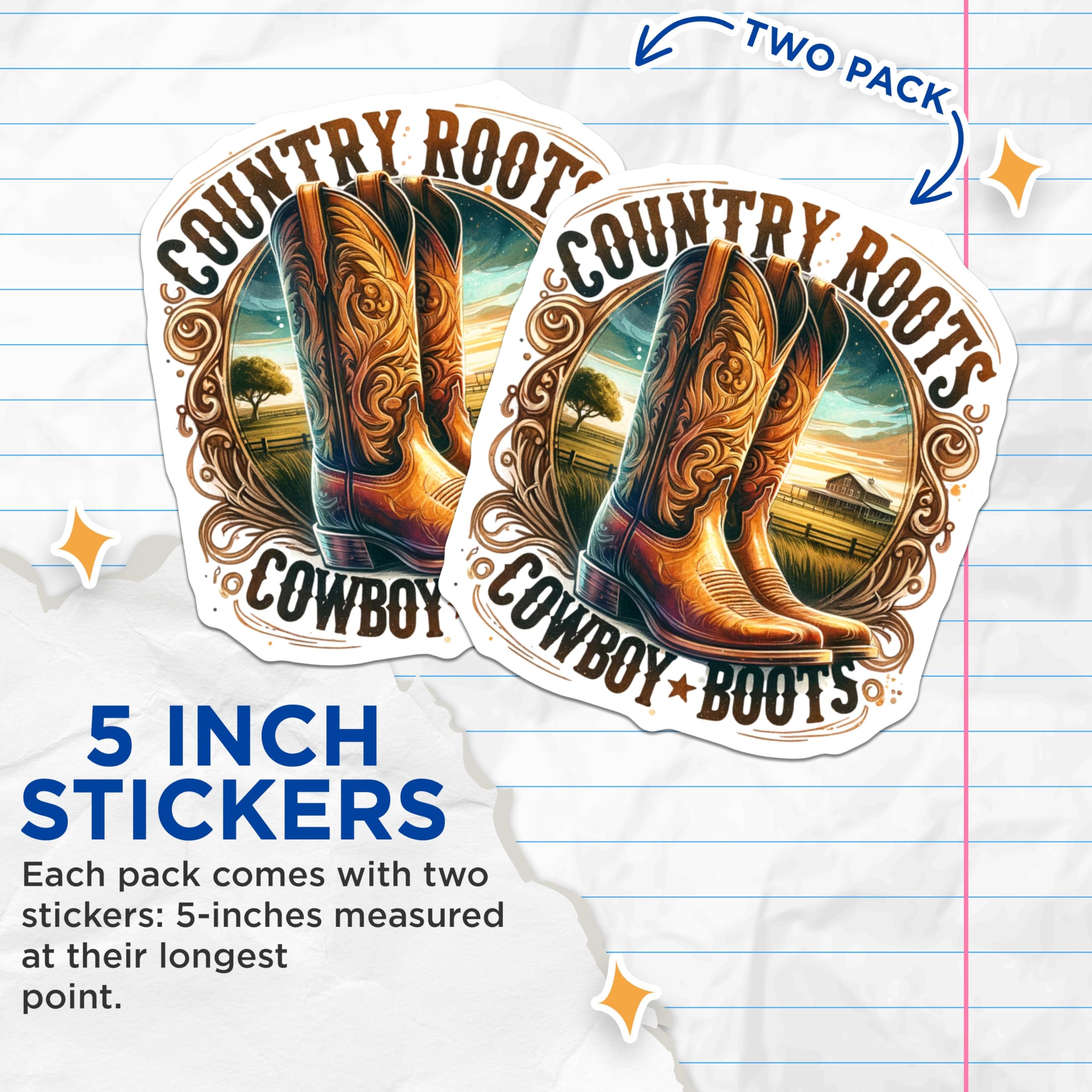 (2 Pack) Country Roots Stickers - Cowboy Boots - Western Ranch - 5" On Longest Side - Sticks to Smooth Flat Surfaces - Made in USA - BMCS6809