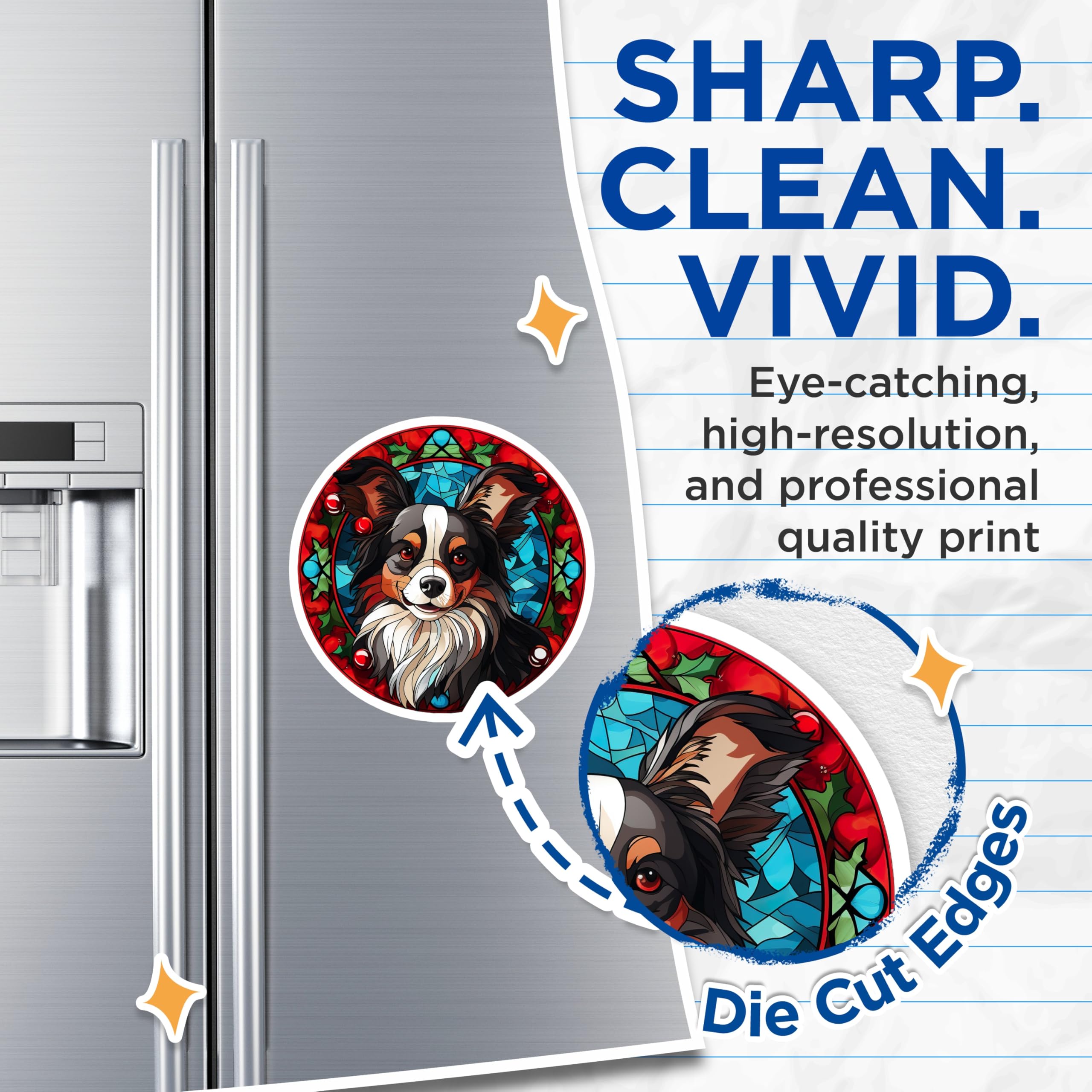 (2 Pack) Australian Shepherd Magnets - Stained Glass Dog Art - Christmas Holiday Decor - 5 Inches On Longest Side - Thick Durable Magnet - Made in USA - MAG26617