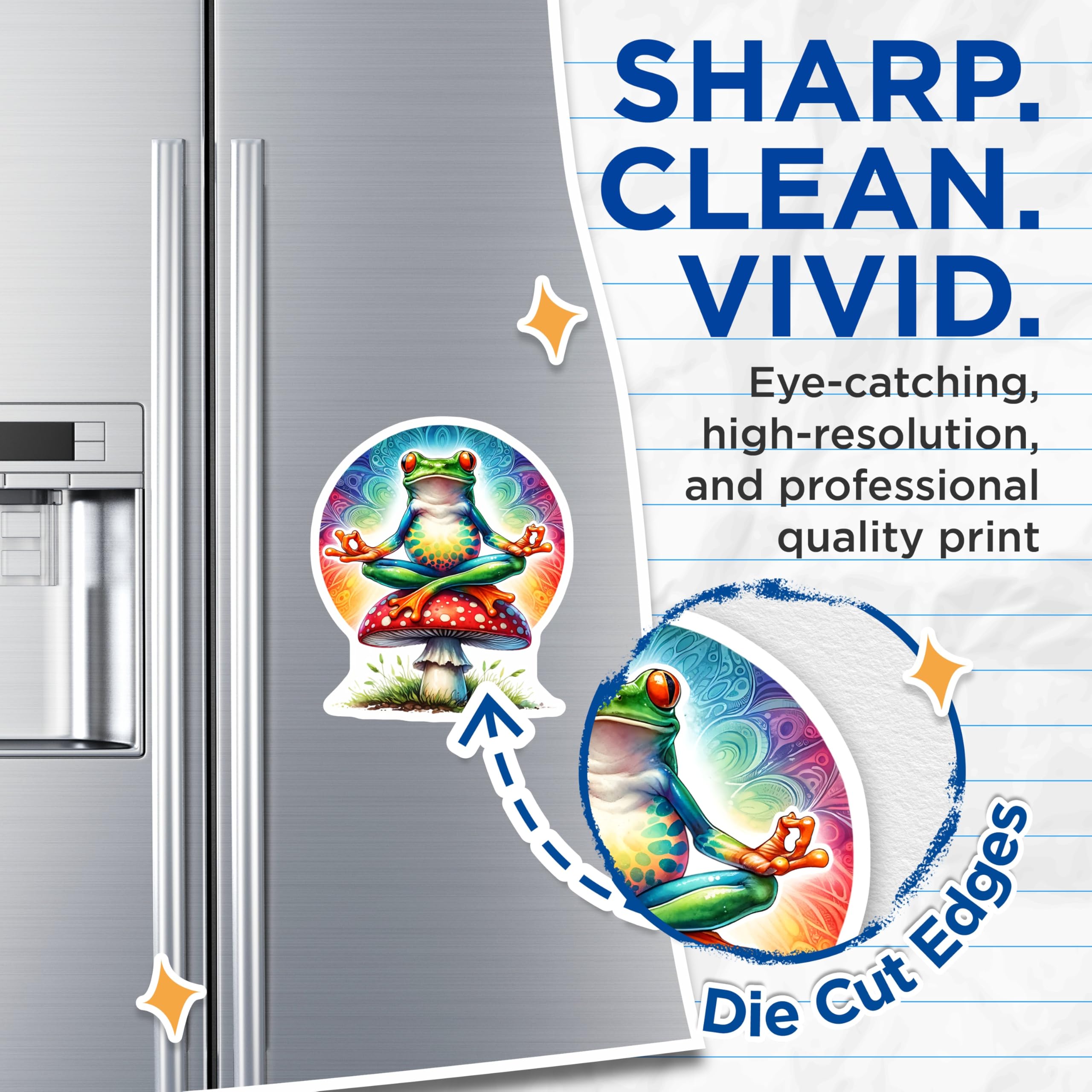 (2 Pack) Yoga Frog Magnets - Mushroom Decor - Zen Frog Refrigerator Magnets - 5" On Longest Side - Premium Magnet - for Cars, Refrigerators, Toolboxes, Lockers - Made in USA - MAG16855