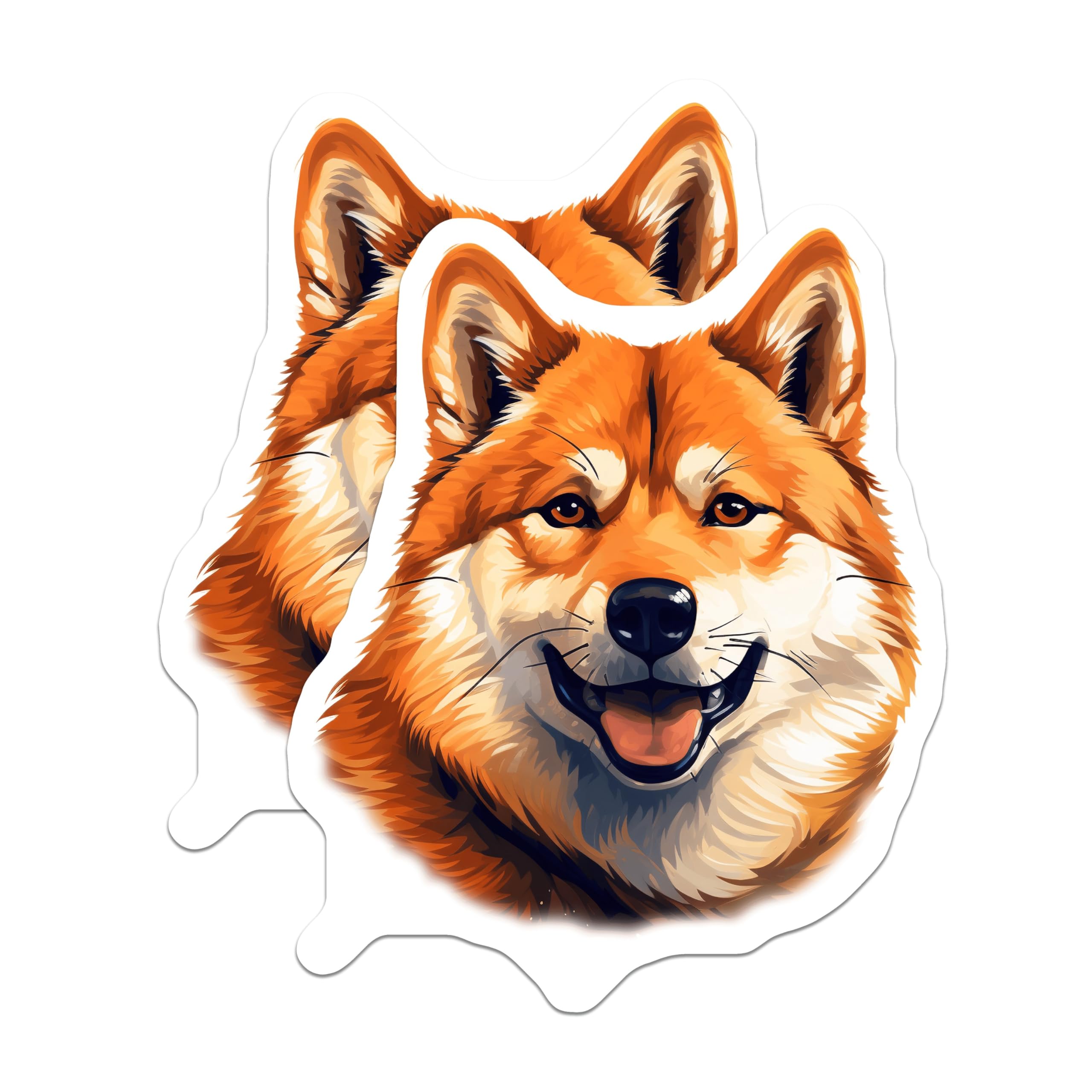 (2 Pack) Shiba Inu Magnets - Happy Dog Face Art - Cute Pet Refrigerator Decor - Canine Lover Locker Accessory - 5 Inches On Longest Side - Thick Durable Magnet - Made in USA - MAG23614