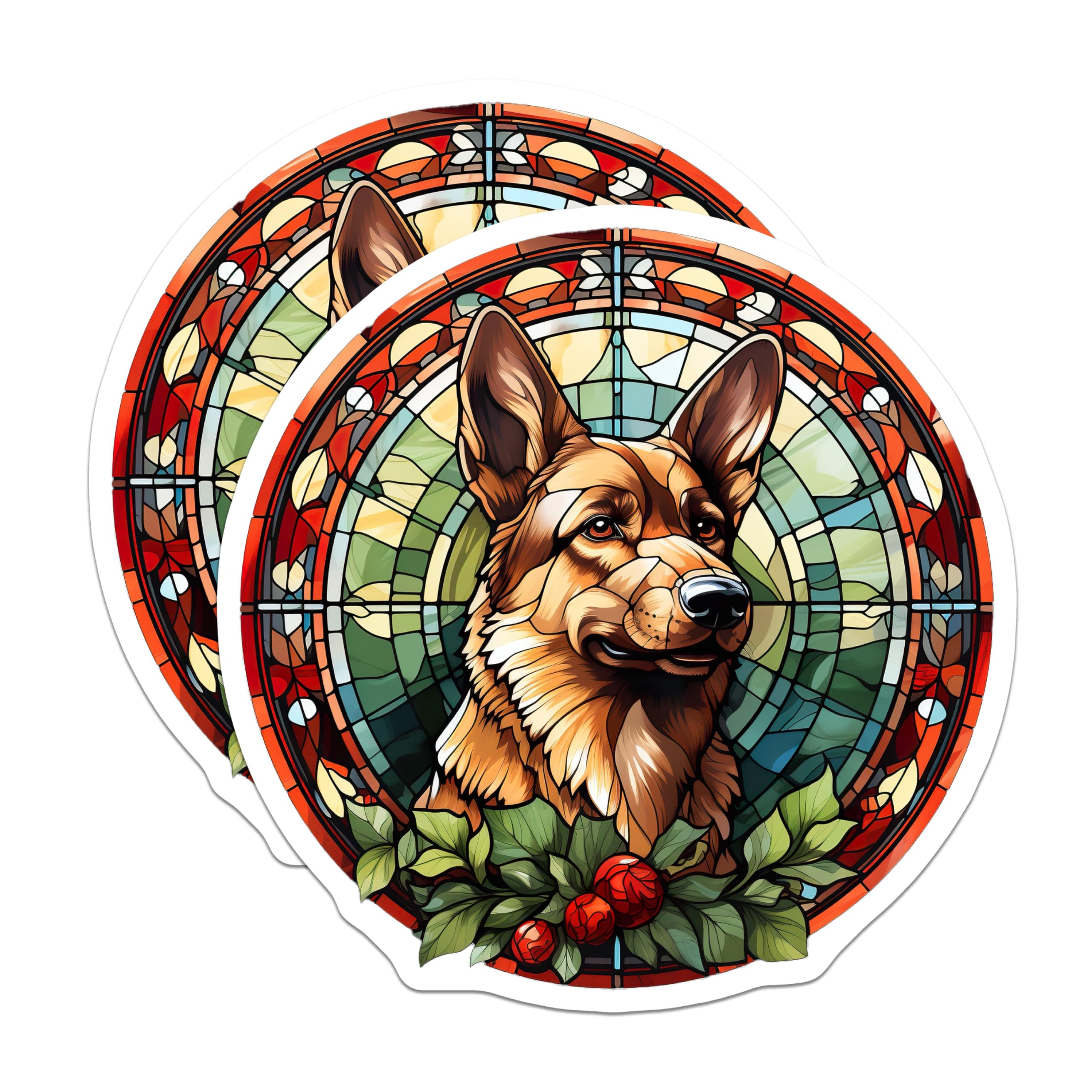 (2 Pack) German Shepherd Magnets - Dog Lover Decor - Faux Stained Glass Art - Pet Breed Refrigerator Magnets - 5 Inches On Longest Side - Thick Durable Magnet - Made in USA - MAG30957