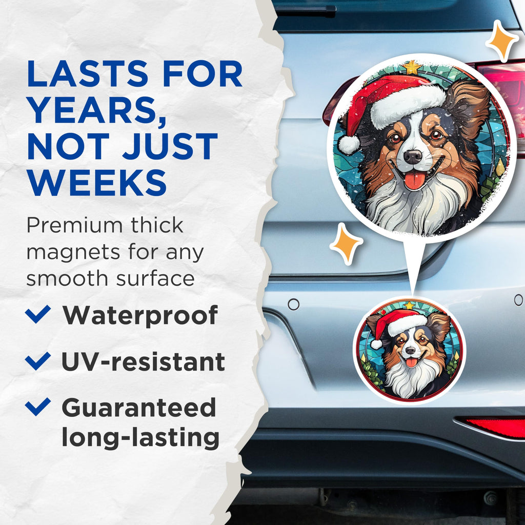 (2 Pack) Australian Shepherd Christmas Magnets - Stained Glass Dog Decor - Holiday Pet Lover Refrigerator Magnets - 5 Inches On Longest Side - Thick Durable Magnet - Made in USA - MAG27486