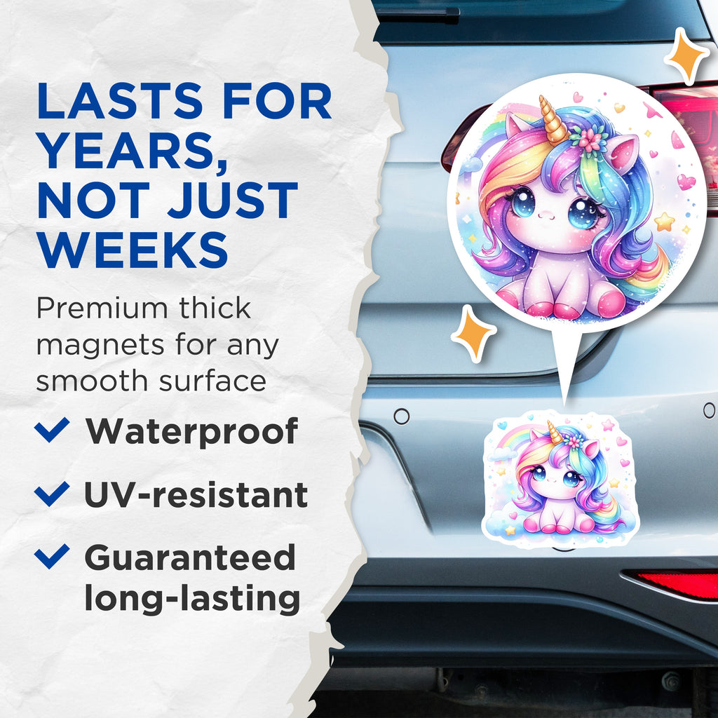 (2 Pack) Cute Unicorn Magnets - Rainbow Fantasy Animal - Kawaii Kids Room Decor - 5 Inches On Longest Side - Thick Durable Magnet - Made in USA - MAG36529