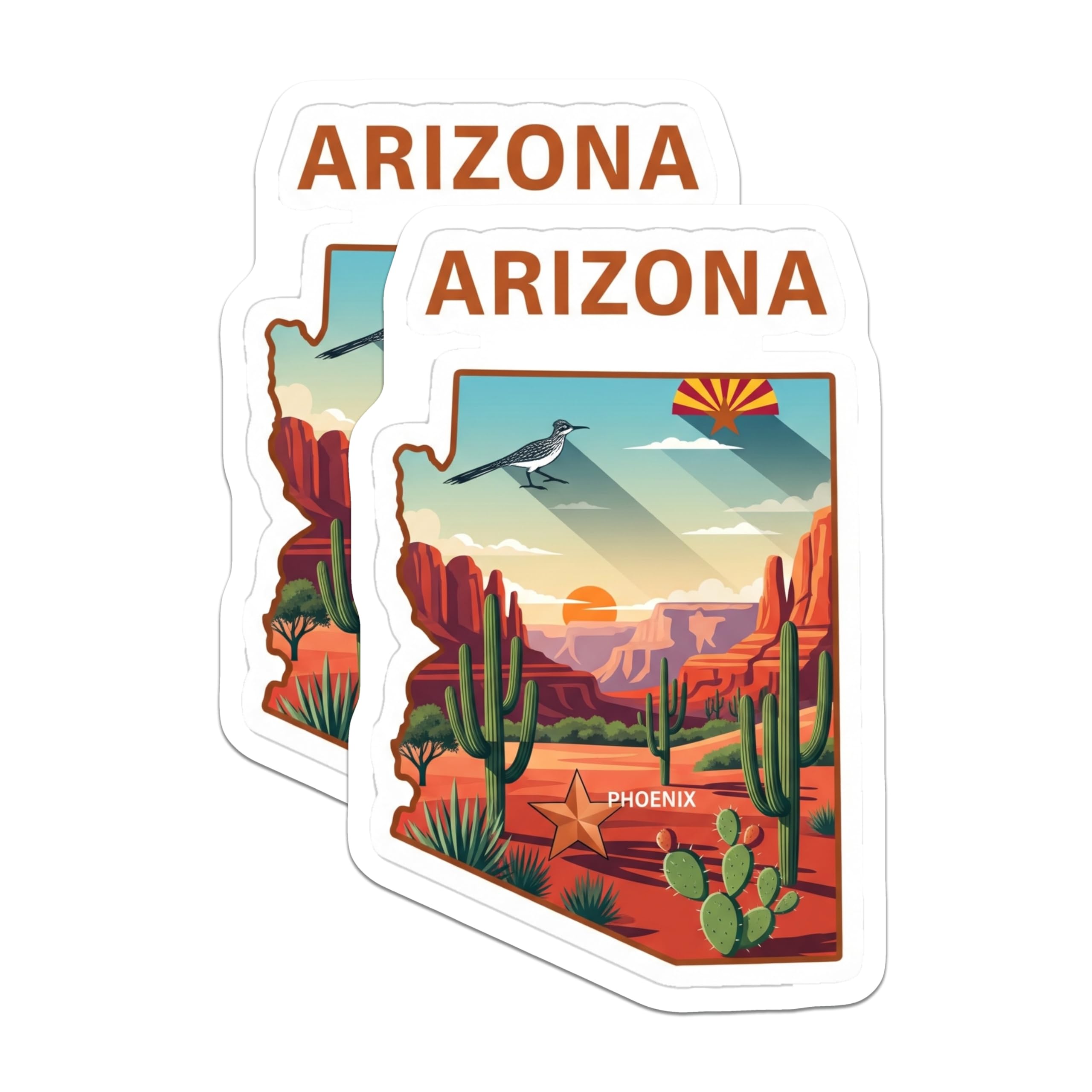 (2 Pack) Arizona State Magnets - Roadrunner Cactus - Phoenix Travel Souvenir - 5" On Longest Side - Premium Magnet - for Cars, Refrigerators, Toolboxes, Lockers - Made in USA - MAG15714