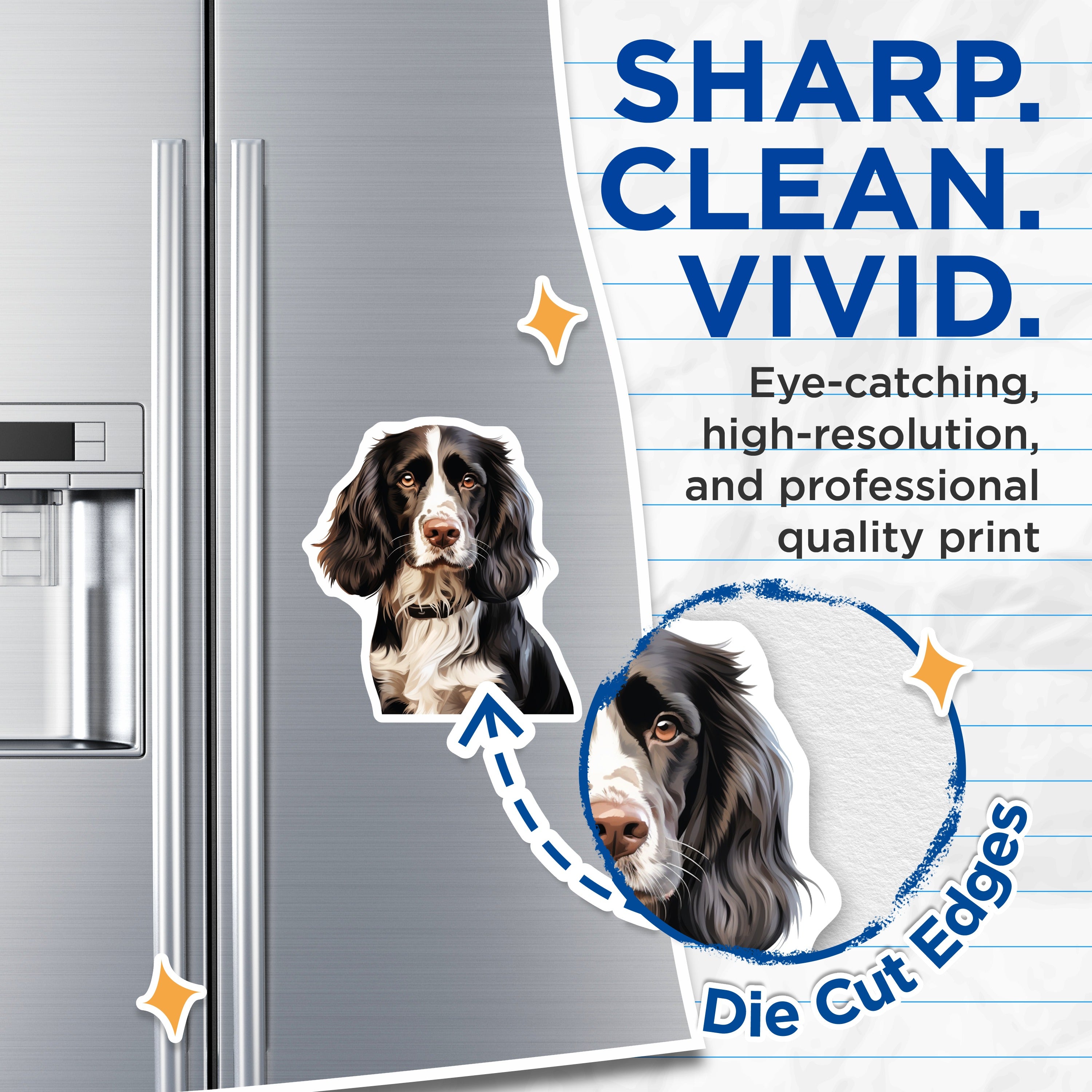 (2 Pack) Springer Spaniel Magnets - Detailed Dog Portrait Decor - Animal Lover Fridge Accent - Canine Owner Art Display - 5 Inches On Longest Side - Thick Durable Magnet - Made in USA - MAG37019