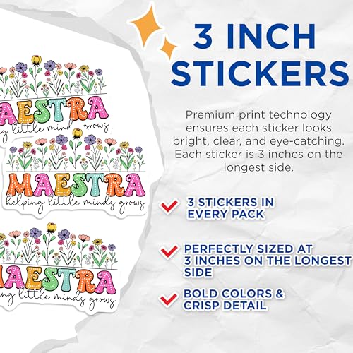 (3 Pack) Maestra Decals - Helping Little Minds Grow - Teacher Appreciation Decals - 3 Inches On Longest Side - Easy Peel & Apply - Made in USA - 3MCS7876