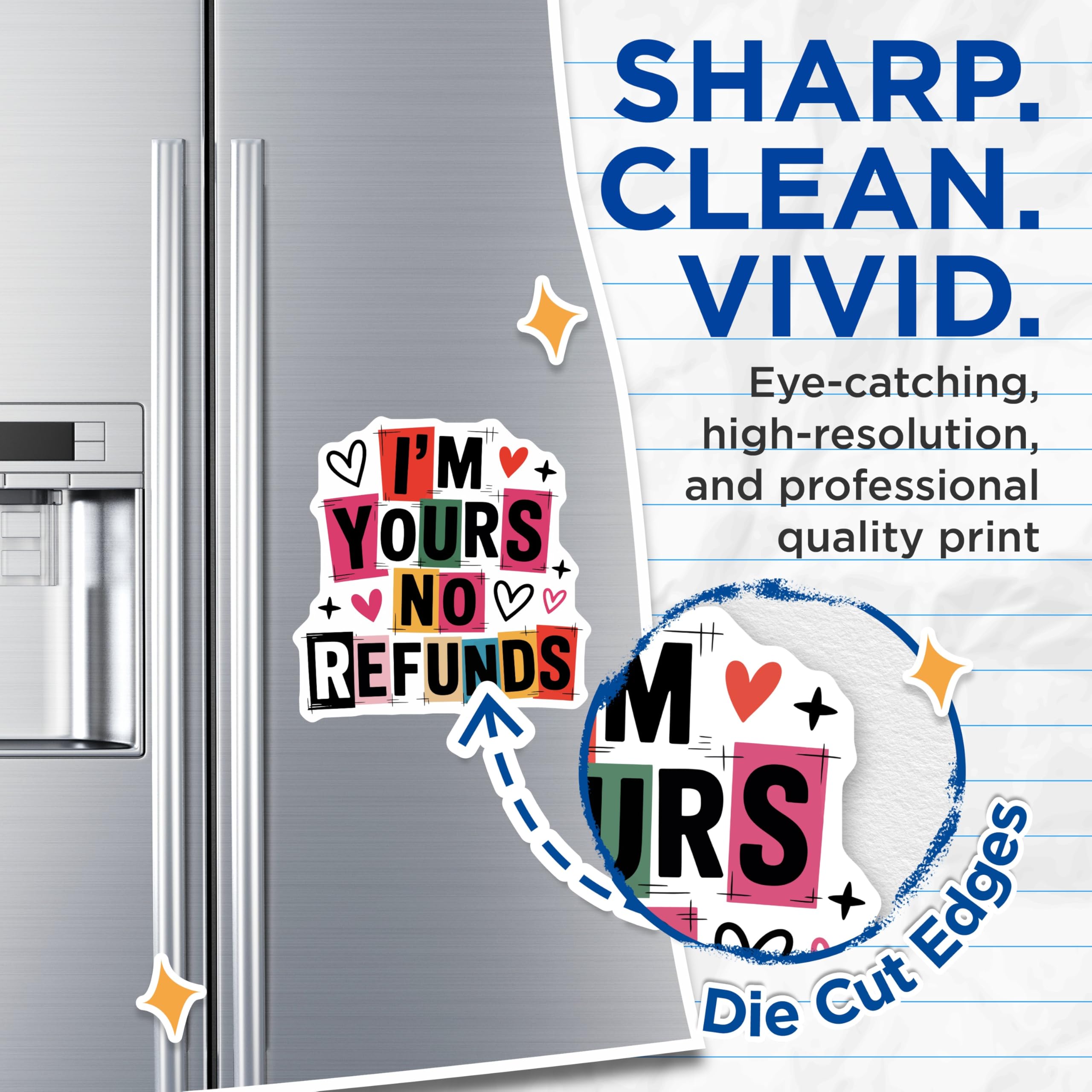 (2 Pack) I'm Yours No Refunds Magnets - Funny Relationship Commitment Decor - Humorous Love Quote Artwork for Couples - 5 Inches On Longest Side - Thick Durable Magnet - Made in USA - MAG23196