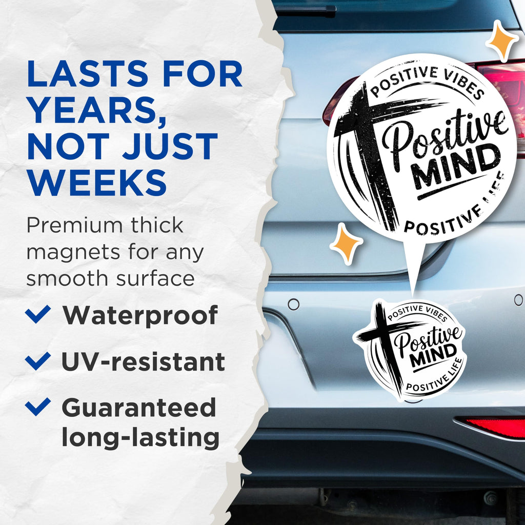(2 Pack) Christian Magnets - Positive Vibes-Inspirational Magnets - Religious Gift - Cross - 5" On Longest Side - Premium Magnet - for Cars, Refrigerators, Toolboxes, Lockers - Made in USA - MAG15379