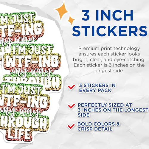 (3 Pack) WTF-ING My Way Decals - Sarcastic Quote - Leopard Print Design - 3 Inches On Longest Side - Easy Peel & Apply - Made in USA - 3MCS2878