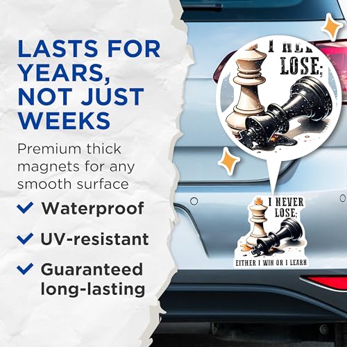 (2 Pack) Inspirational Chess Magnets - Motivational Quotes Magnets - Chess Piece Decor Magnets - 5" On Longest Side - for Cars, Refrigerators, Toolboxes, Lockers - Made in USA BMCS3193