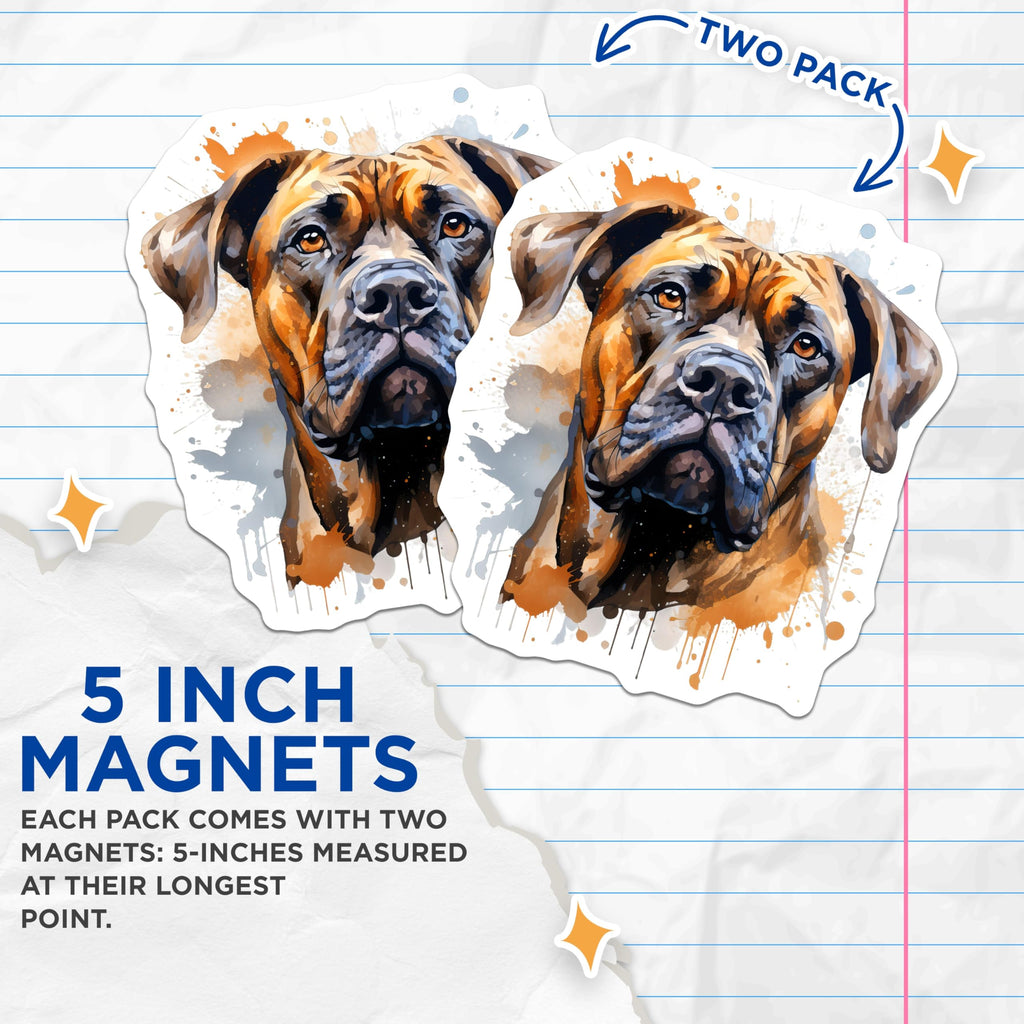 (2 Pack) Watercolor Mastiff Magnets - Dog Lover Decor - Pet Owner Art Fridge Magnets - 5 Inches On Longest Side - Thick Durable Magnet - Made in USA - MAG25484