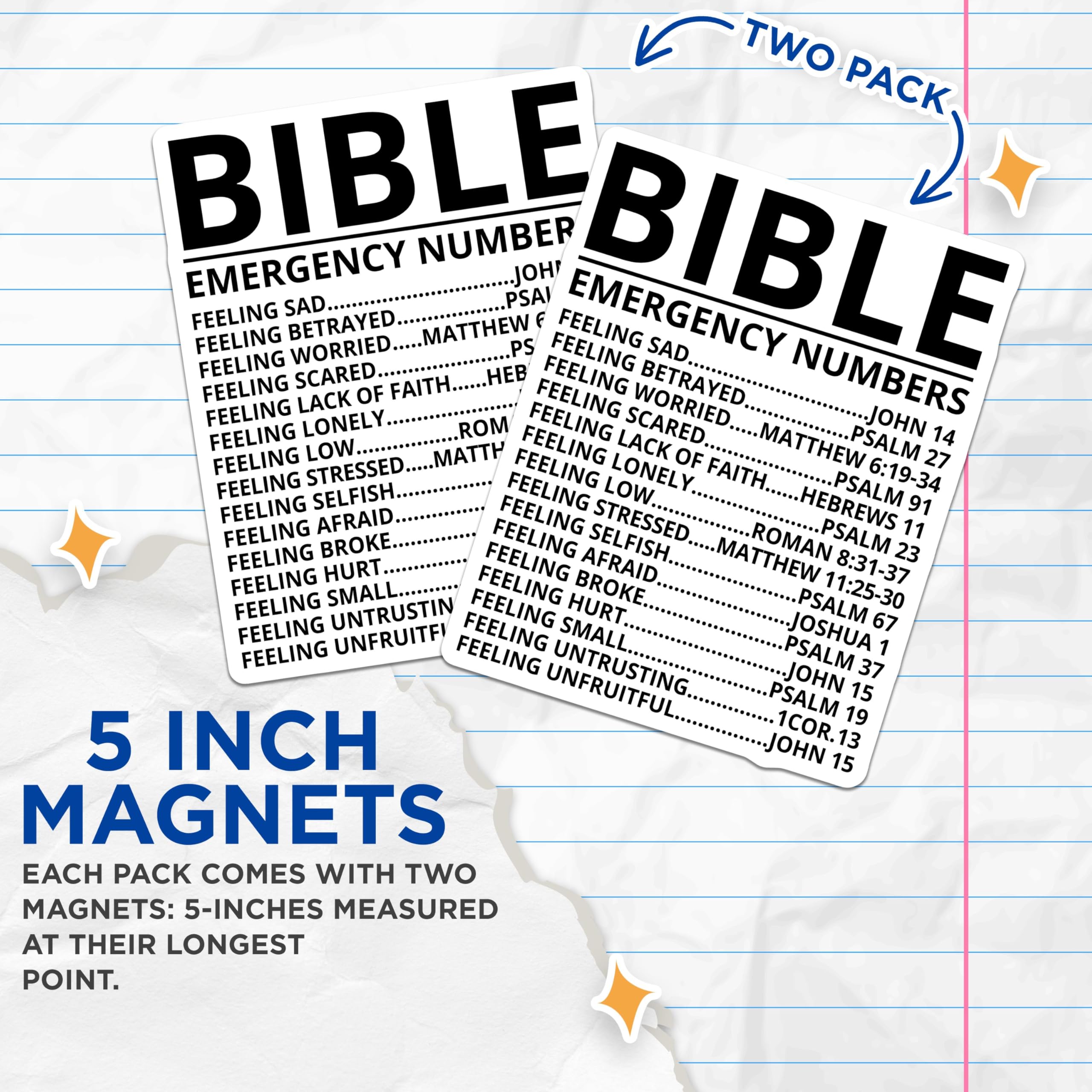 (2 Pack) Bible Emergency Numbers Magnets - Inspirational Quotes - Spiritual Home - 5" On Longest Side - for Cars, Fridges, Toolboxes - Made in USA - MAG3875