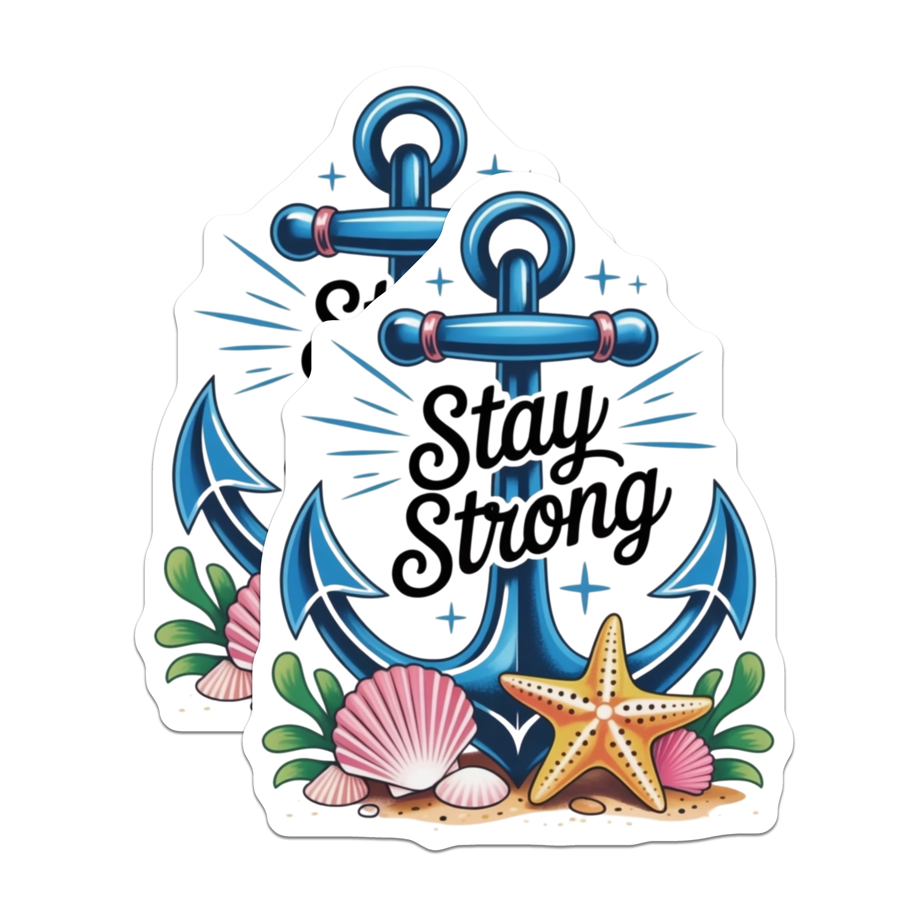 (2 Pack) Stay Strong Anchor Magnets - Nautical Beach Decor - Ocean Life Refrigerator Art - 5 Inches On Longest Side - Thick Durable Magnet - Made in USA - MAG37199