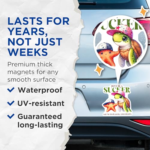 (2 Pack) Don't Be a Sucker Magnets - Say No to Plastic and Straws - 5" On Longest Side - for Cars, Fridges, Toolboxes - Made in USA - MAG7968