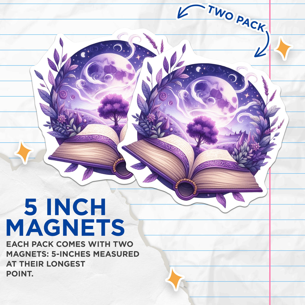 (2 Pack) Magic Open Book Magnets - Fantasy Landscape Art - Reader Aesthetic Decor - 5 Inches On Longest Side - Thick Durable Magnet - Made in USA - MAG38754