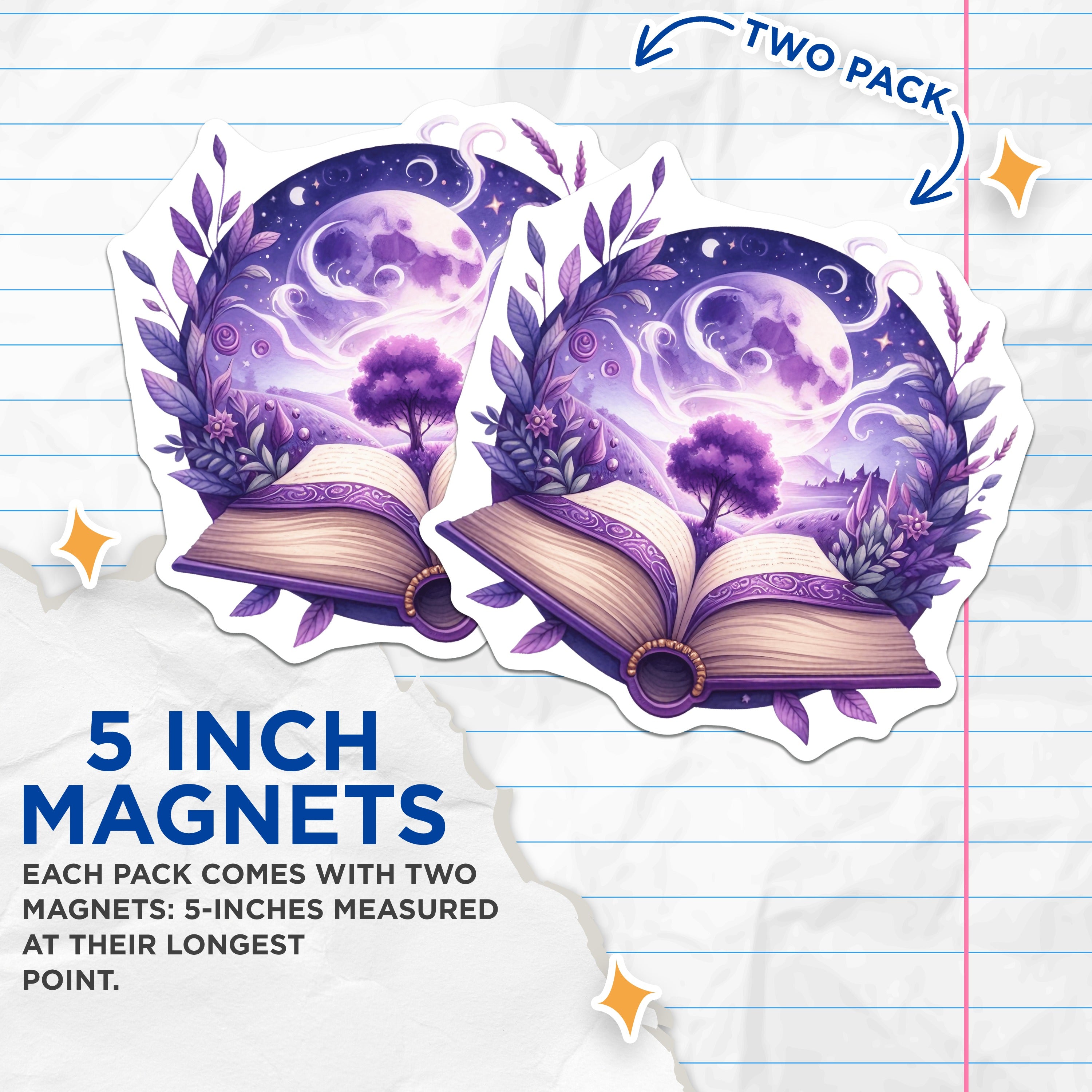 (2 Pack) Magic Open Book Magnets - Fantasy Landscape Art - Reader Aesthetic Decor - 5 Inches On Longest Side - Thick Durable Magnet - Made in USA - MAG38754
