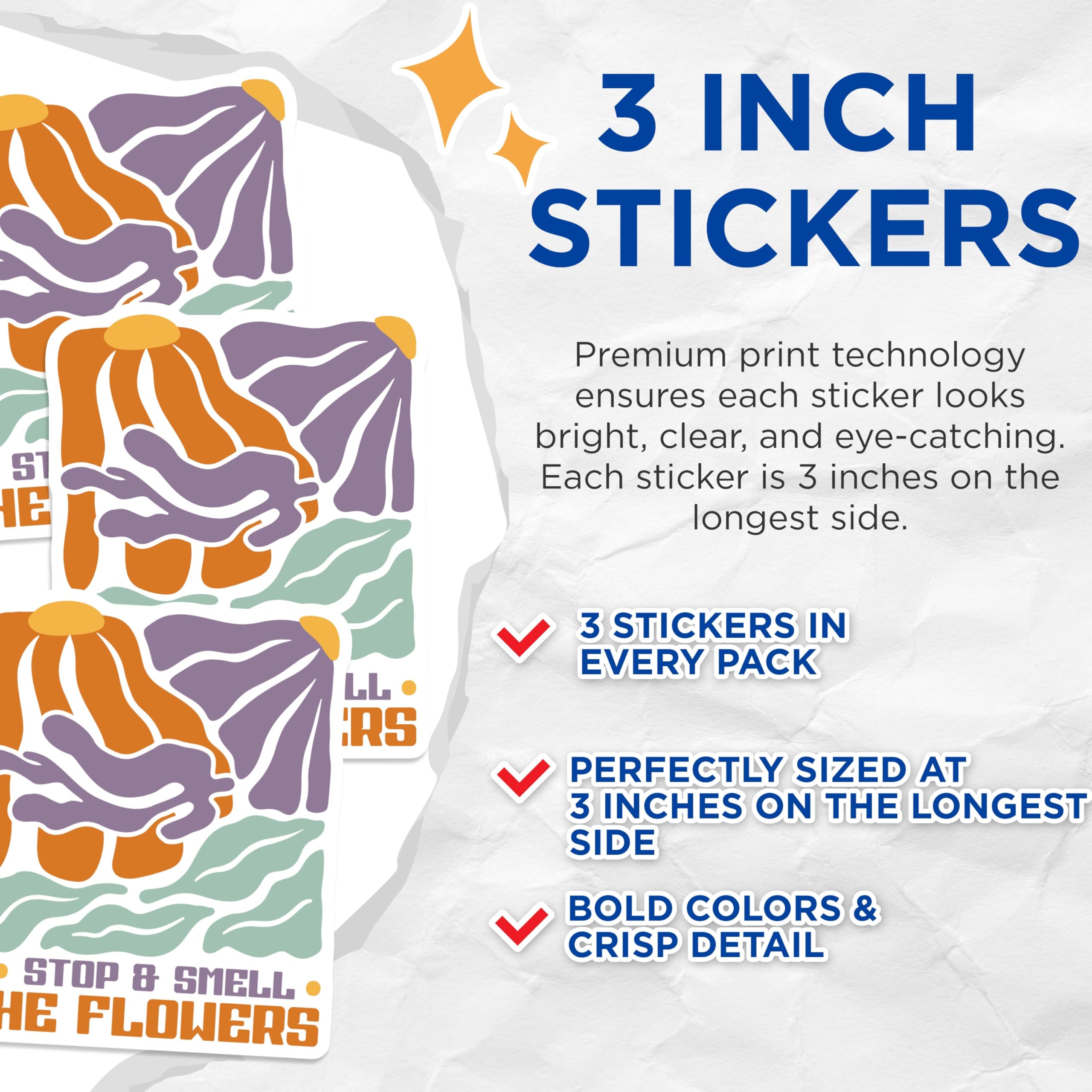 (3 Pack) Stop and Smell Flowers Decals - Floral Laptop Decal - Positive Affirmation - 3 Inches On Longest Side - Easy Peel & Apply - Made in USA - 3MCS2616