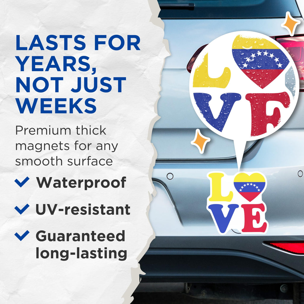 (2 Pack) Venezuela Love Magnets - Venezuelan Flag Pride - National Pride Souvenirs - 5" On Longest Side - Premium Magnet - for Cars, Refrigerators, Toolboxes, Lockers - Made in USA - MAG17426