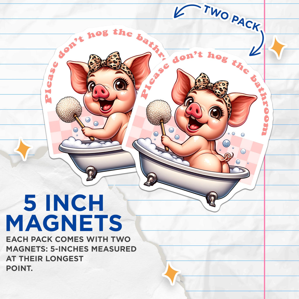 (2 Pack) Cute Pig Bathroom Magnets - Funny Bathroom Decor - 5" On Longest Side - for Cars, Fridges, Toolboxes - Made in USA - MAG7934