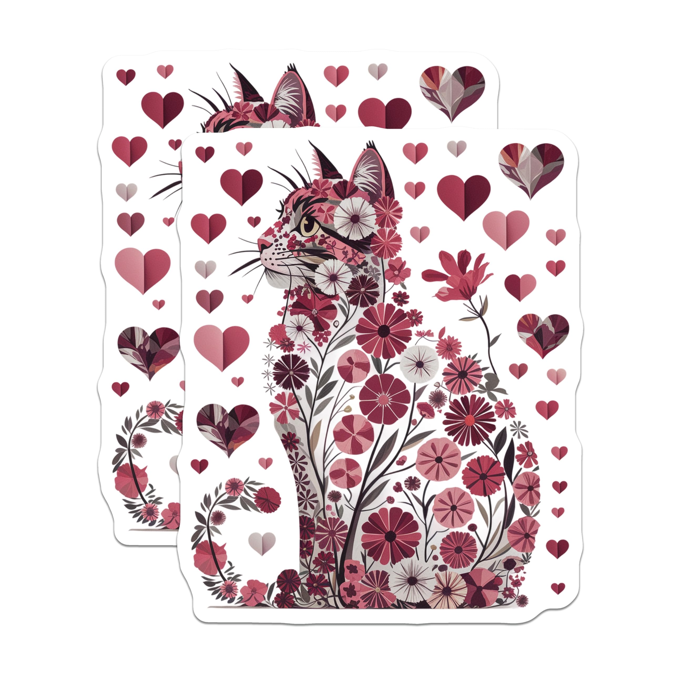 (2 Pack) Floral Cat Magnets - Heart Decor - Cute Kitten Refrigerator Magnets - 5" On Longest Side - Premium Magnet - for Cars, Refrigerators, Toolboxes, Lockers - Made in USA - MAG14929