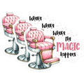 (3 Pack) Salon Chair Decals - Barber Shop Decor - Magic Happens Decal - 3 Inches On Longest Side - Easy Peel & Apply - Made in USA - 3MCS6343