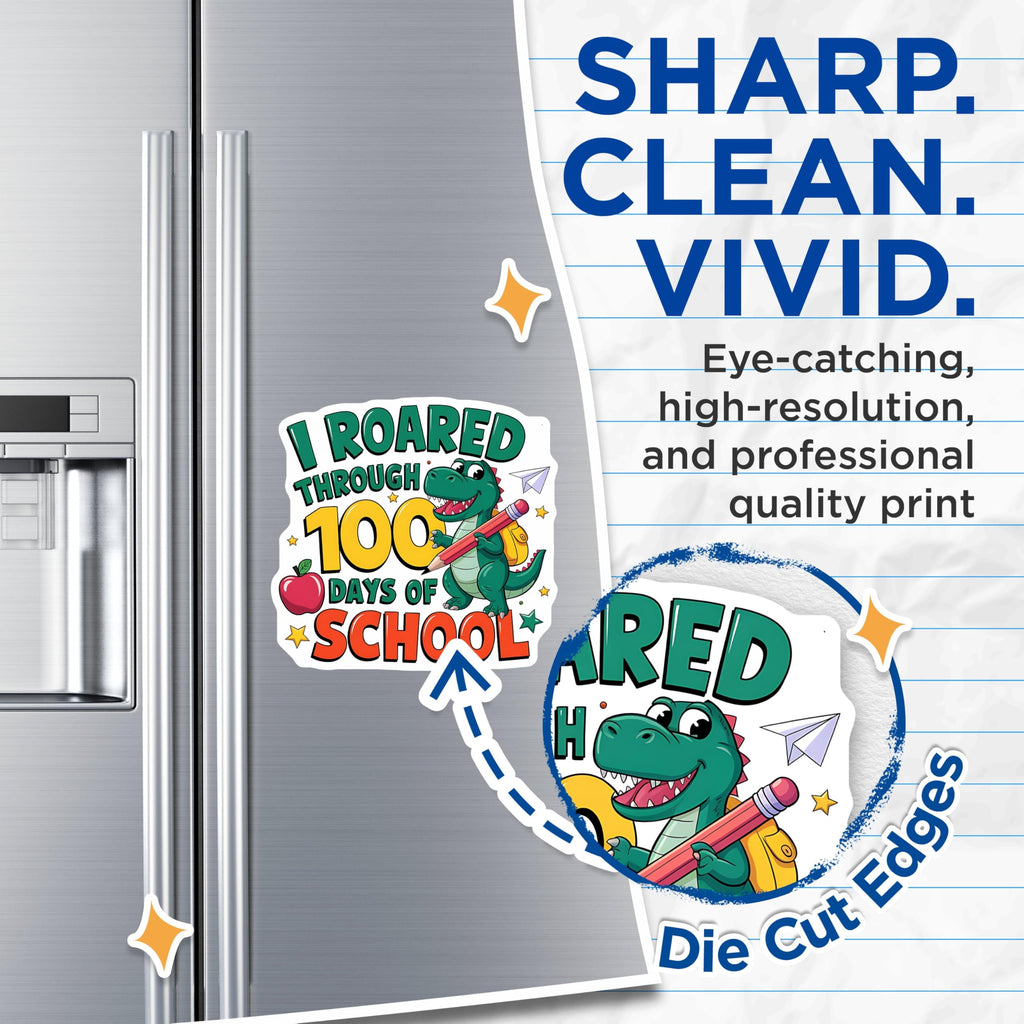(2 Pack) Fun School Magnets - 100 Days of School Magnets - Dino Classroom Decor Magnets for Teachers - 5" On Longest Side - for Cars, Refrigerators, Toolboxes, Lockers - Made in USA BMCS3502