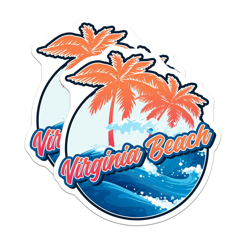 (2 Pack) Virginia Beach Stickers - Beach Theme Stickers - Palm Tree Stickers - 5" On Longest Side - Sticks to Smooth Flat Surfaces - Made in USA - BMCS18103