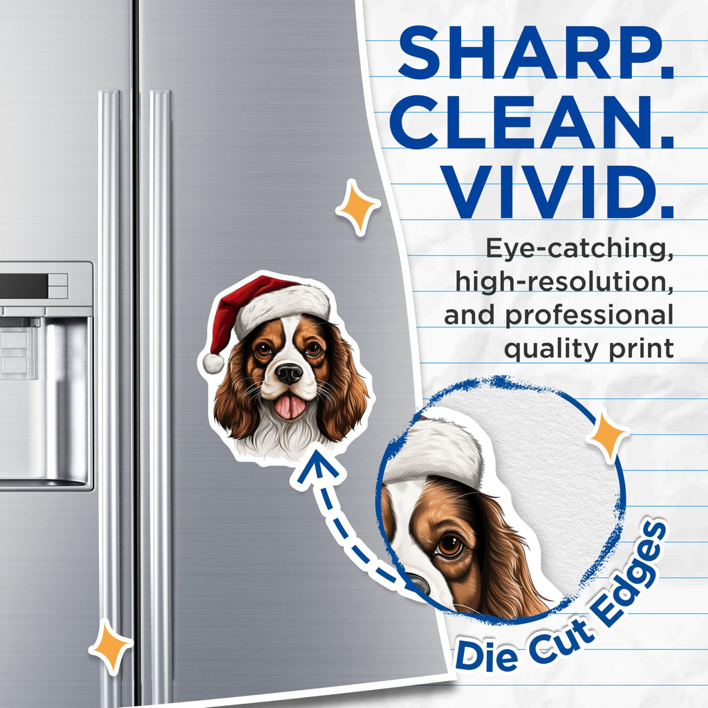 (2 Pack) Cavalier King Charles Spaniel Magnets - Christmas Canine Holiday Decor - Santa Hat Pet Lover Refrigerator - 5 Inches On Longest Side - Thick Durable Magnet - Made in USA - MAG25287